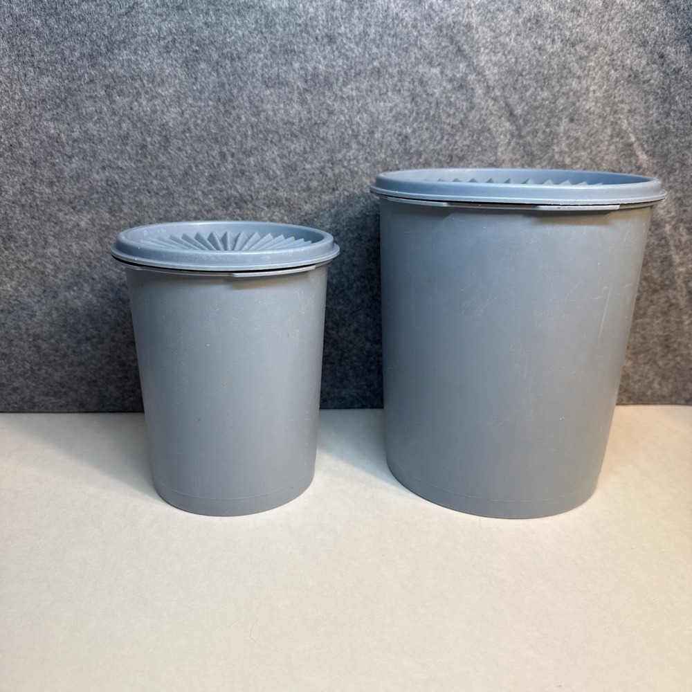 Tupperware Country Blue 4 Piece Set Of 2 Canisters Retro MCM Vintage